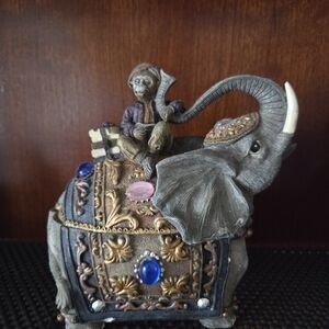 Decorative Elephant Figurine with Monkey